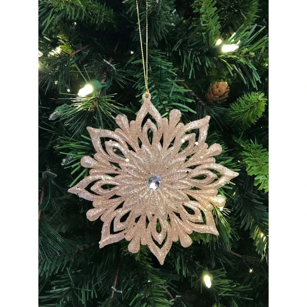 3‎ Snowflake Christmas Ornaments Pink Blush 6 in Unique Styles Bead Rhinestone